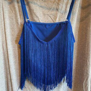SHEIN Glamour Blue Solid Fringe Trim Cami Top Size XS-2US